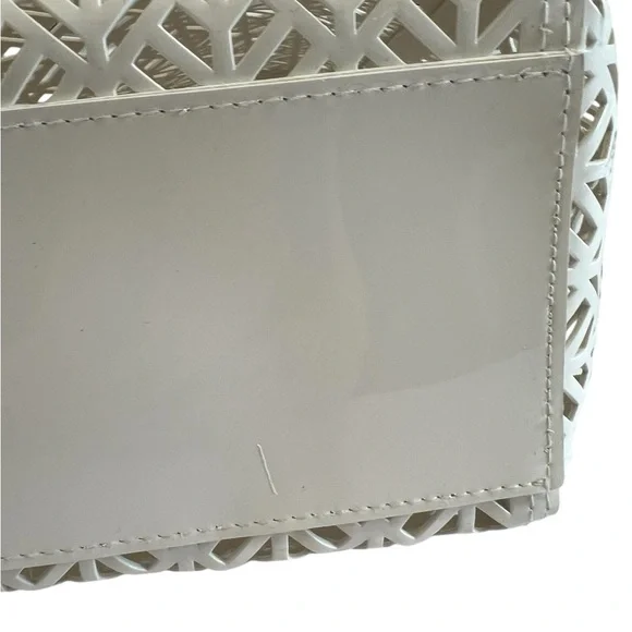 TORY BURCH White Off-White Laser Cut Designer Tote Shopper Pool Bag NWOT - Picture 11 of 13